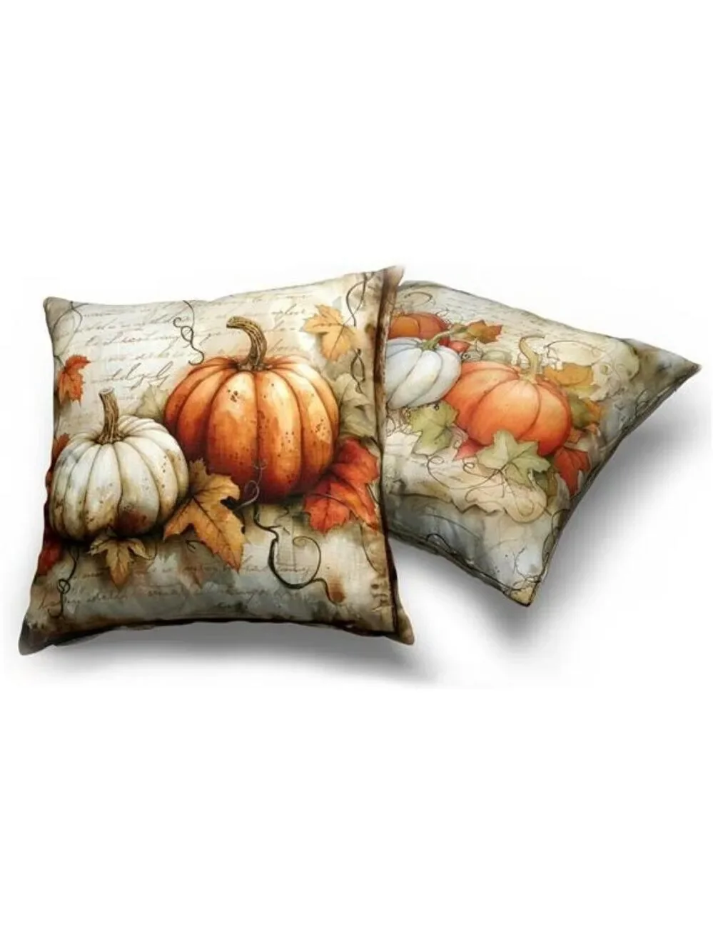 Thanksgiving Fall Pillow Covers Set of 2 18x18 Pumpkin Maple Leaves Outdoor Deco